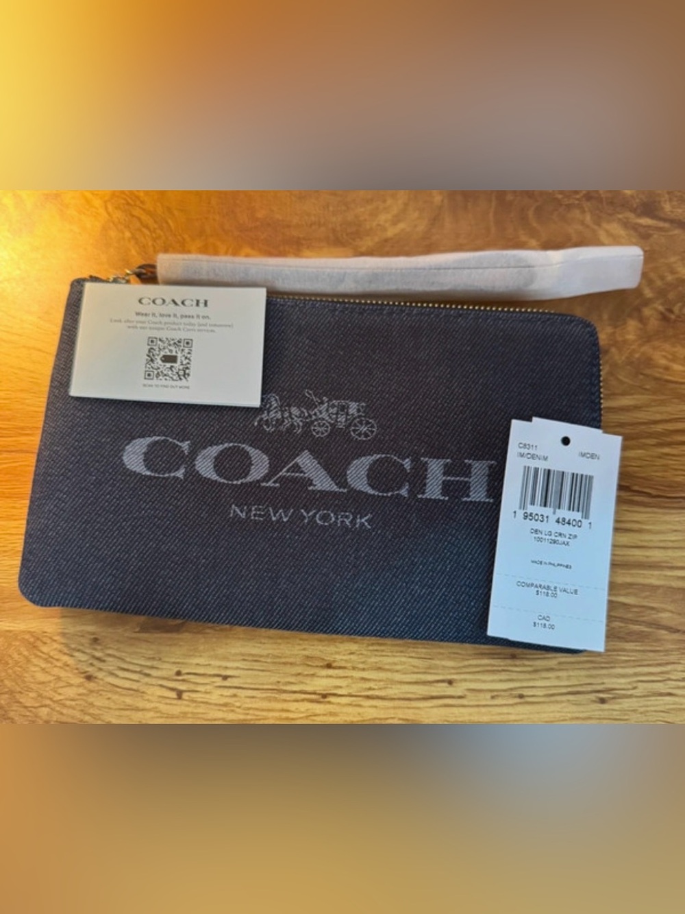 Coach Large Corner Zip Wristlet in Denim